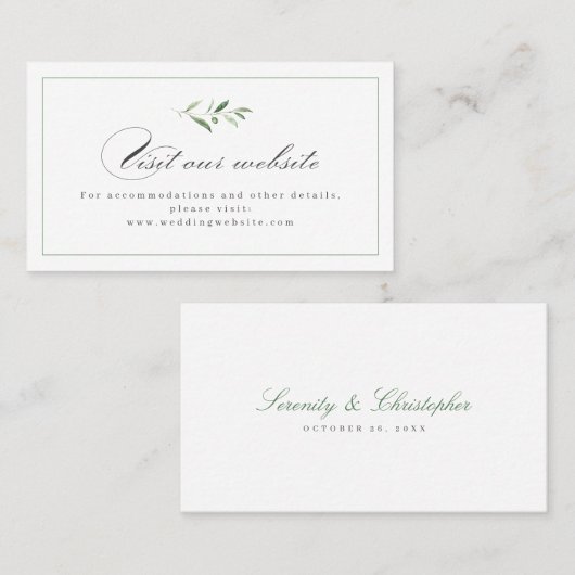 Carte De Placement Classic Elegance Green Website Insertion Card (Devant / Derrière)