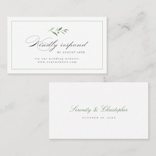 Carte De Placement Classic Elegance Script Mariage vert RSVP (Devant / Derrière)