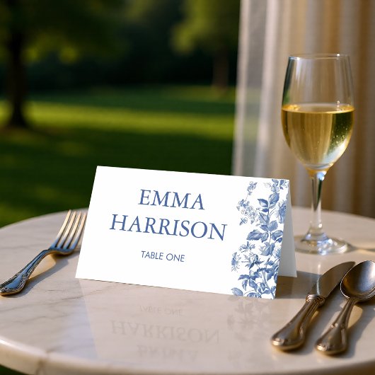 Carte De Placement Classic French Blue Toile Wedding Folded