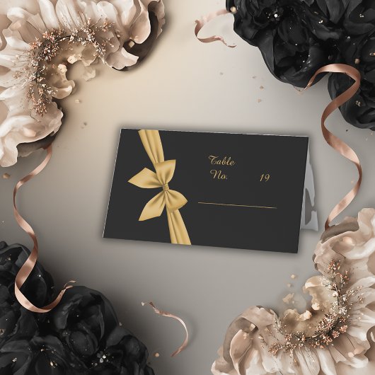 Carte De Placement classique élégant filigree noir or mariage