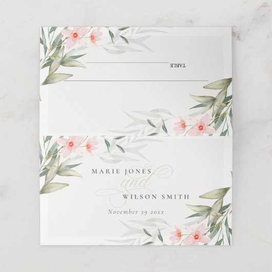 Carte De Placement Classy Rustic Blush Greenery Floral Bunch Mariage (Extérieur déplié)