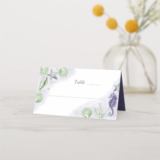 Carte De Placement Coastal Chic | Mariage nautique pourpre et vert (Devant)