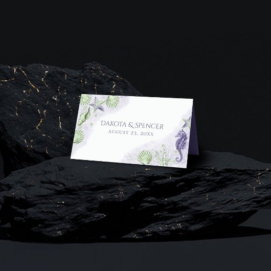 Carte De Placement Coastal Chic | Mariage nautique pourpre et vert