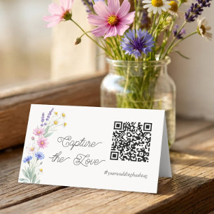 Carte De Placement Code QR Capturez L'Amour Fleur Sauvage Pressée