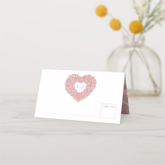 Carte De Placement Coeur de tulipe rose dessin monogramme mariage (Devant)