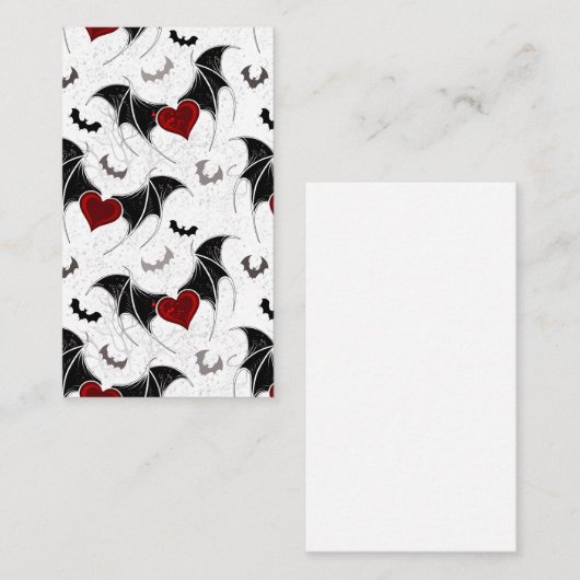 Carte De Placement Coeur d'Halloween avec ailes de chauve-souris noir (Devant / Derrière)