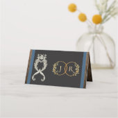 Carte De Placement Cœur rustique et monogramme - Bleu (Dos)