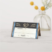 Carte De Placement Cœur rustique et monogramme - Bleu (Devant)