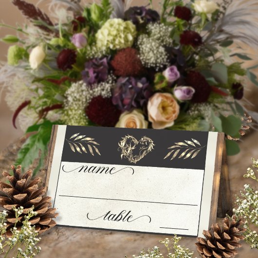 Carte De Placement Cœur rustique et monogramme - Crème