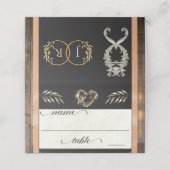 Carte De Placement Cœur rustique et monogramme - Pêche (Extérieur déplié)