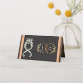 Carte De Placement Cœur rustique et monogramme - Pêche (Dos)