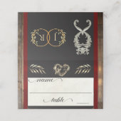 Carte De Placement Cœur rustique et monogramme - Rouge (Extérieur déplié)