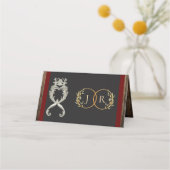 Carte De Placement Cœur rustique et monogramme - Rouge (Dos)