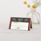 Carte De Placement Cœur rustique et monogramme - Rouge (Devant)