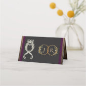 Carte De Placement Cœur rustique & monogramme - prune (Dos)