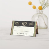Carte De Placement Cœur rustique & monogramme - Sauge (Devant)
