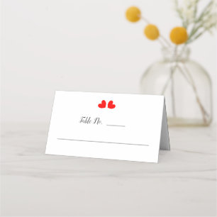 Carte De Placement Coeurs d'amour rouge sur Mariage blanc