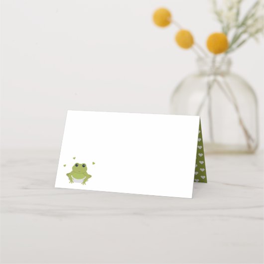 Carte De Placement Coeurs de grenouille verte Nom Baby shower (Devant)