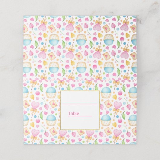 Carte De Placement Coeurs et cupcakes Motif d'aquarelle (Extérieur déplié)