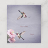 Carte De Placement Colibri et Hibiscus | Réception violette (Extérieur déplié)