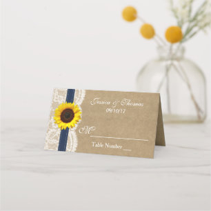 Carte De Placement Collection Kraft, dentelle et tournesol - Navy