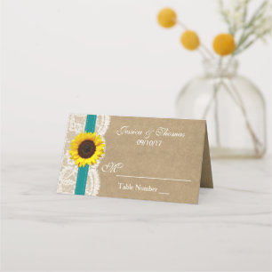 Carte De Placement Collection Kraft, dentelle et tournesol - Turquois