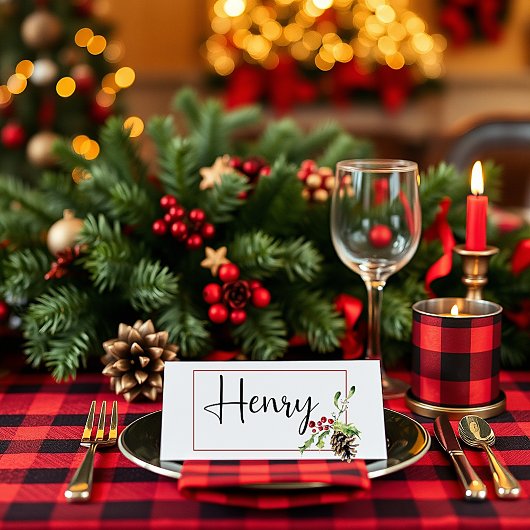 Carte De Placement Cône de pin et Noël de houx