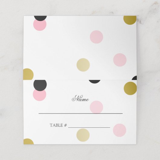 Carte De Placement Confetti noir et rose or (Extérieur déplié)
