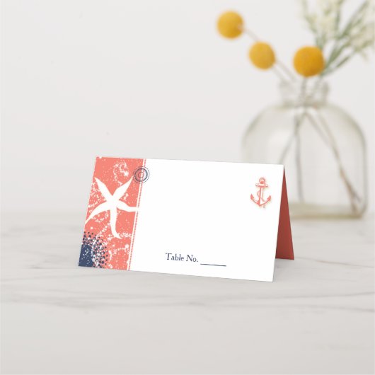 Carte De Placement Coral et Marine Mariage bleu marine (Devant)