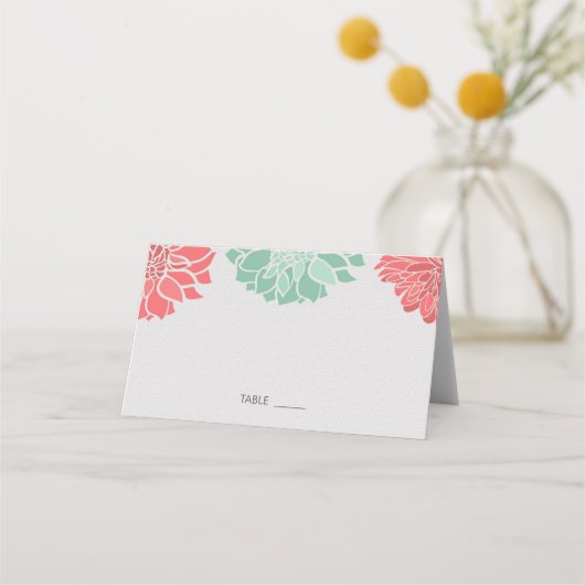 Carte De Placement Coral et Mint Dahlia Mariage floral (Devant)