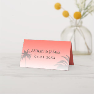 Carte De Placement Coral Tropical Palm Tree Beach Mariage