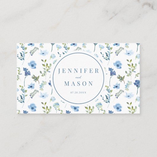 Carte De Placement Couleur bleue fleur sauvage fleurs mariage rustiqu (Dos)