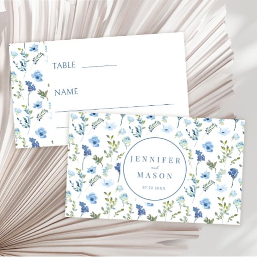 Carte De Placement Couleur bleue fleur sauvage fleurs mariage rustiqu