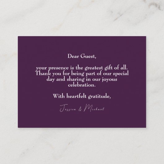 Carte De Placement 💍 couleur d'aquarelle foncée Fuchsia (Dos)