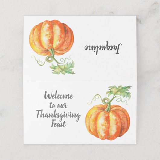 Carte De Placement Couleur d'eau douce Citrouille Thanksgiving Design (Extérieur déplié)