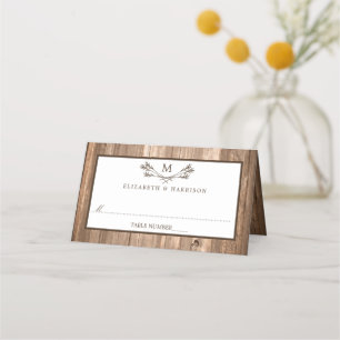 Carte De Placement Country Rustic Monogram Branche & Mariage bois