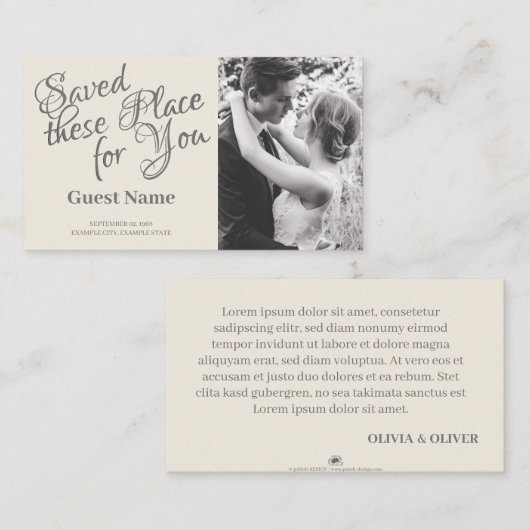 Carte De Placement Couple Mariage baiser en monochrome (Devant / Derrière)