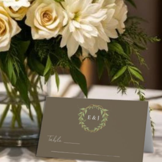 Carte De Placement Couronne botanique de mariage tons terre