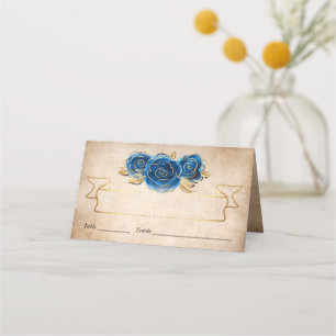 Carte De Placement Couronne Élégante Bleu Royal Or Rose Parchemin