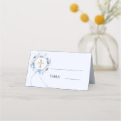 Carte De Placement Couronne florale bleue avec noeud croix dorée pour (Devant)