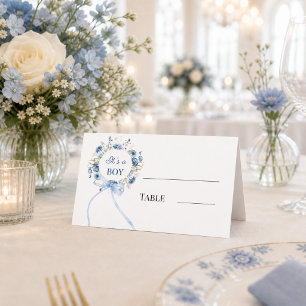 Carte De Placement Couronne florale bleue ruban arc-en-ciel garçon Ba