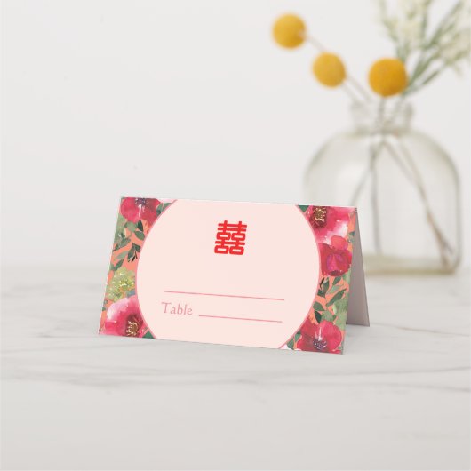 Carte De Placement Couronne florale de cercle orange mariage chinois  (Devant)