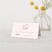 Carte De Placement Couronne florale rose croix dorée baptême (Devant)