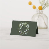Carte De Placement Couronne Monogramme Eucalyptus moderne | Vert Fonc (Dos)