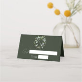 Carte De Placement Couronne Monogramme Eucalyptus moderne | Vert Fonc (Devant)