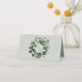 Carte De Placement Couronne Monogramme Eucalyptus moderne | Vert sage (Dos)