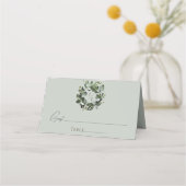 Carte De Placement Couronne Monogramme Eucalyptus moderne | Vert sage (Devant)