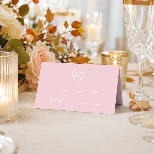 Carte De Placement Couronne monogramme rose poudrée
