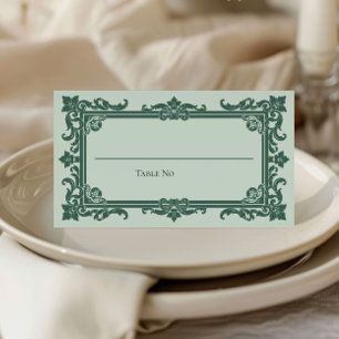 Carte De Placement Couronne Ornementale Vert Sauge Vintage Mariage