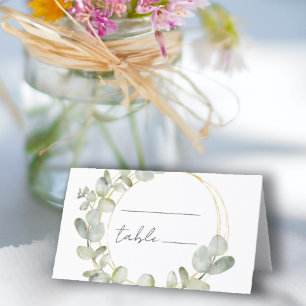 Carte De Placement Couronne simple d'eucalyptus & Mariage doré